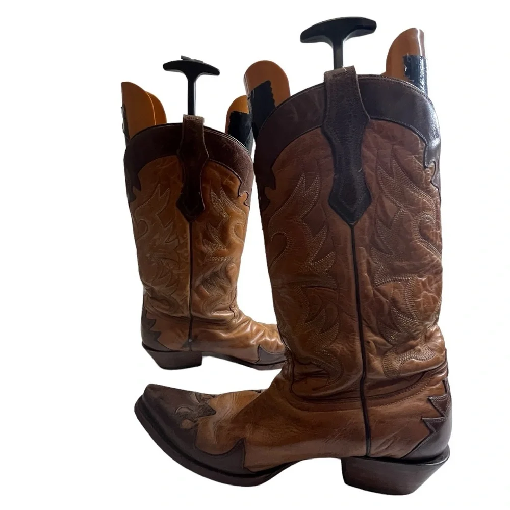 Vintage TEXAS Men's Leather Western Cowboy Boots Size 10.5 D Brown Wing Tip M 81